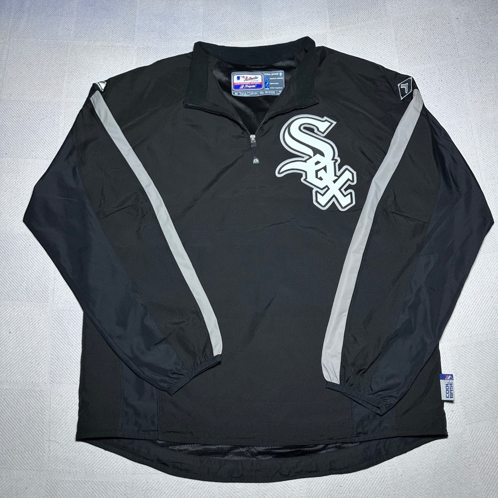Majestic Chicago White Sox Windbreaker Mens Medium MLB 1/4 Zip Cool Base Black